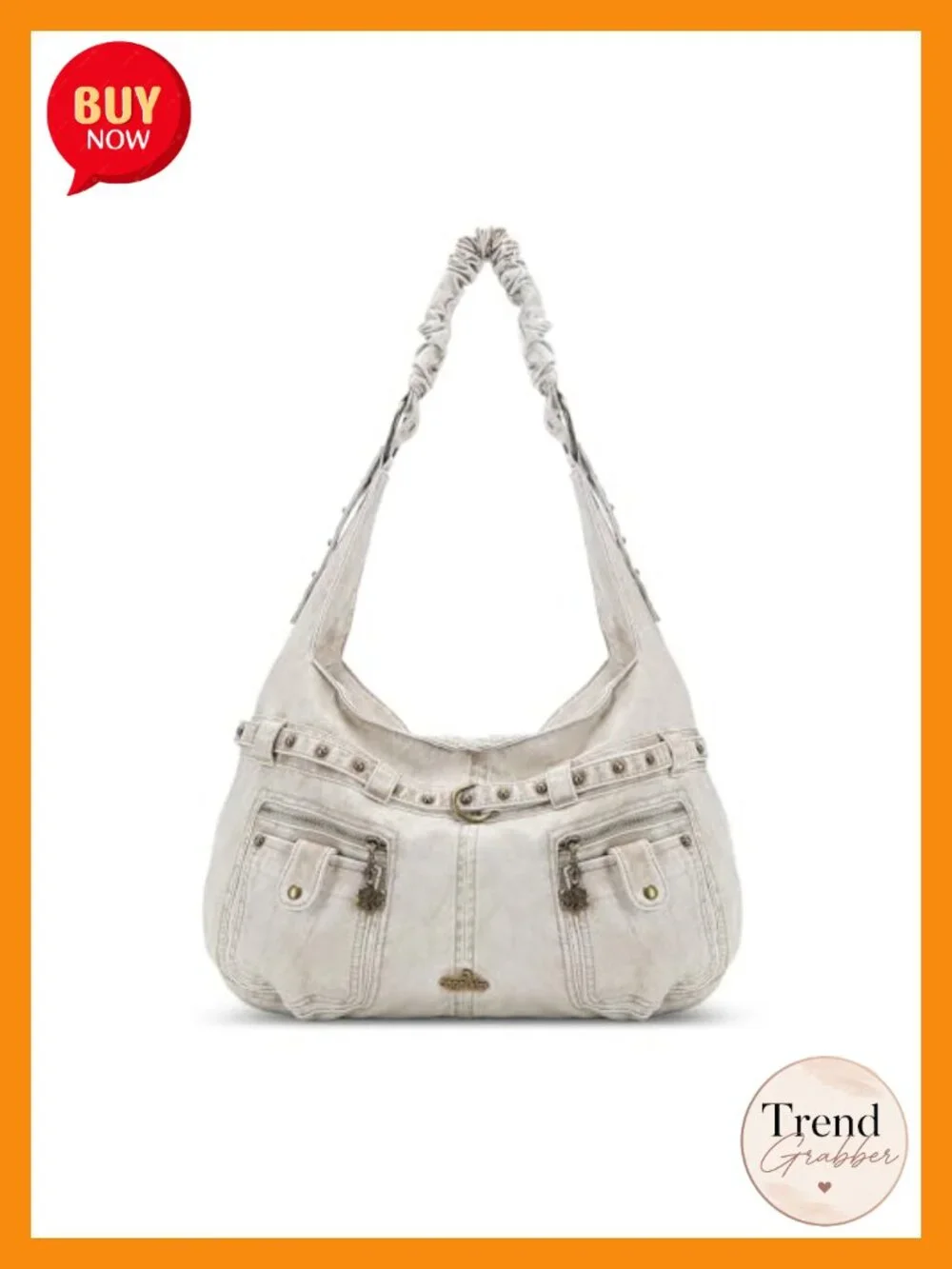 Large Hobo Shoulder Bag Faux Leather Multi-Pocket Tote Handbag with Studs